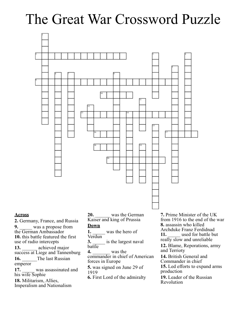 The Great War Crossword Puzzle