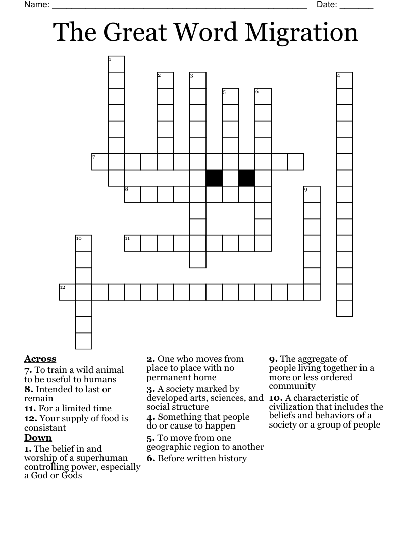 The Great Word Migration Crossword