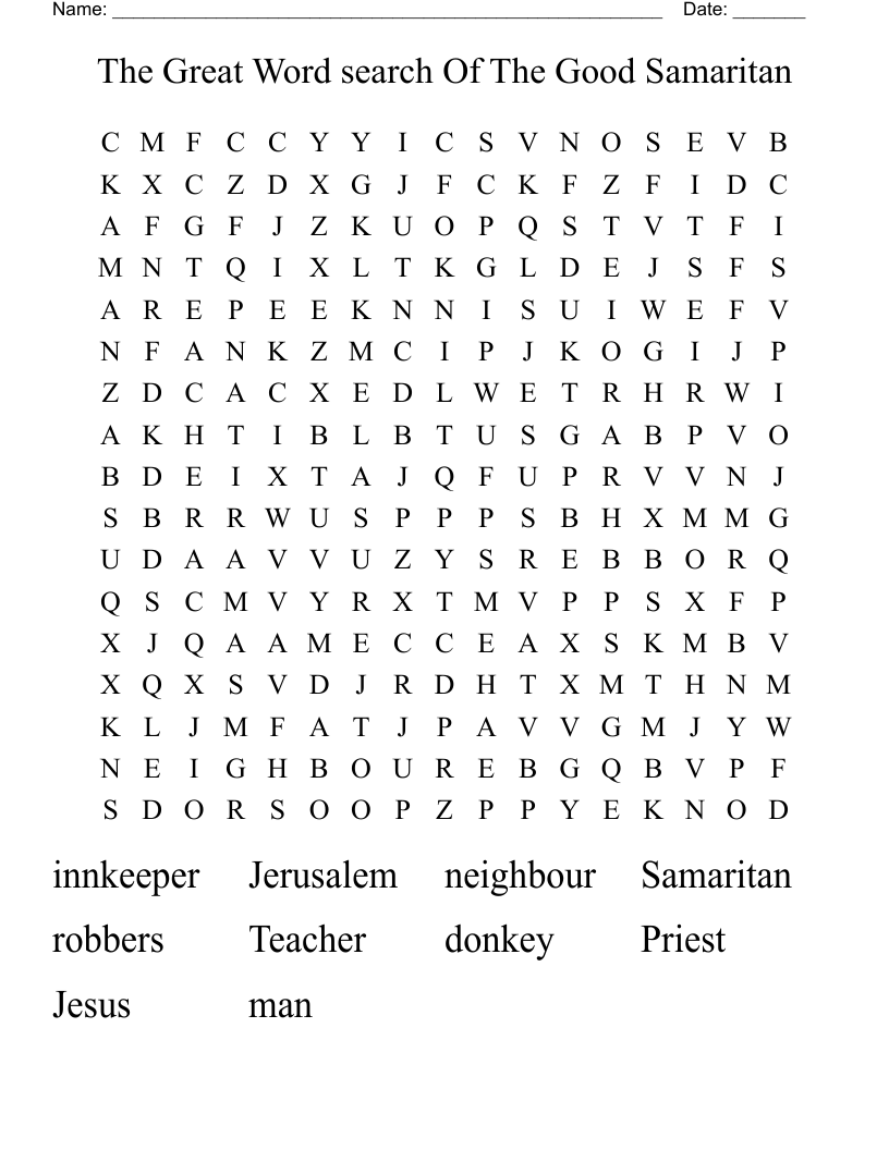 The Great Word search Of The Good Samaritan 