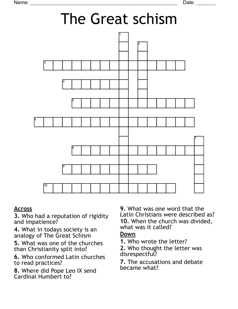 The Great schism Crossword