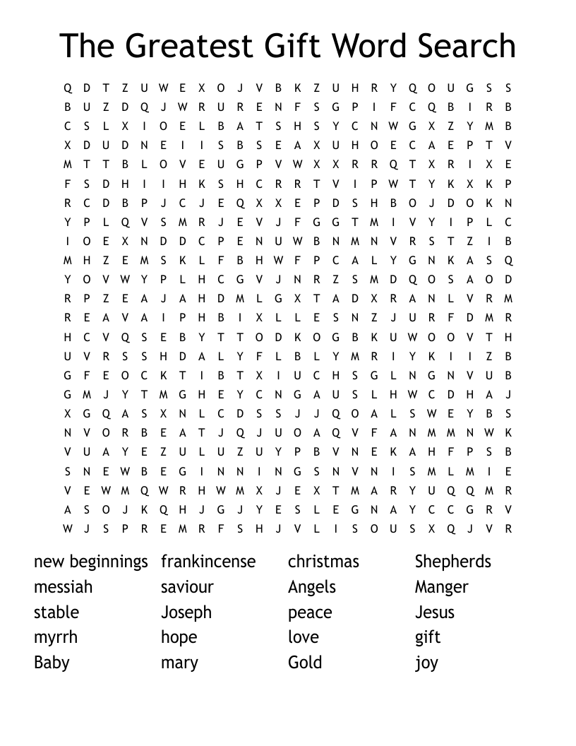 The Greatest Gift Word Search