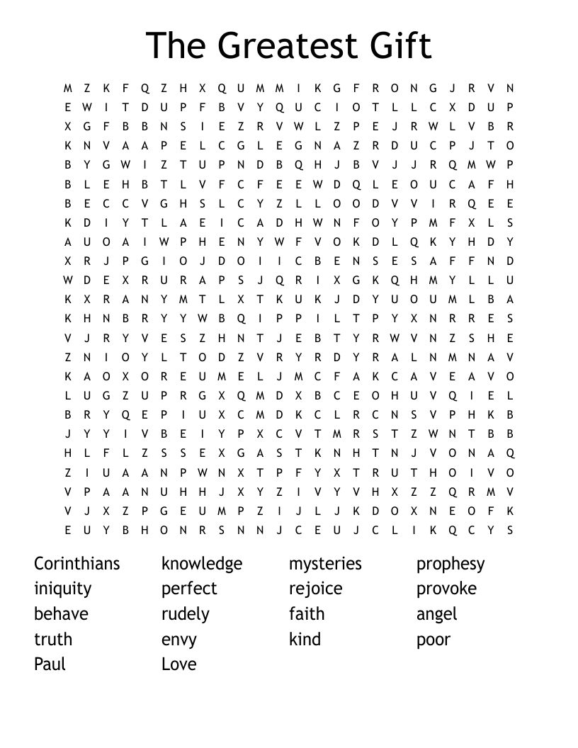 The Greatest Gift  Word Search