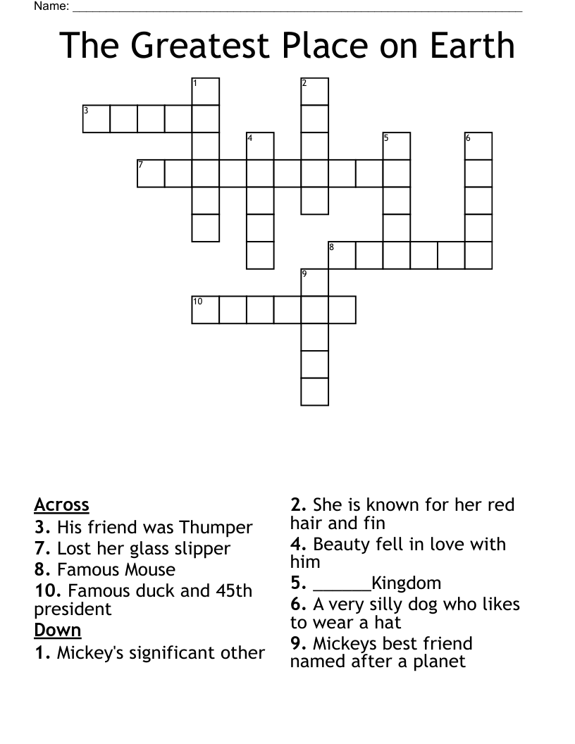 The Greatest Place on Earth Crossword