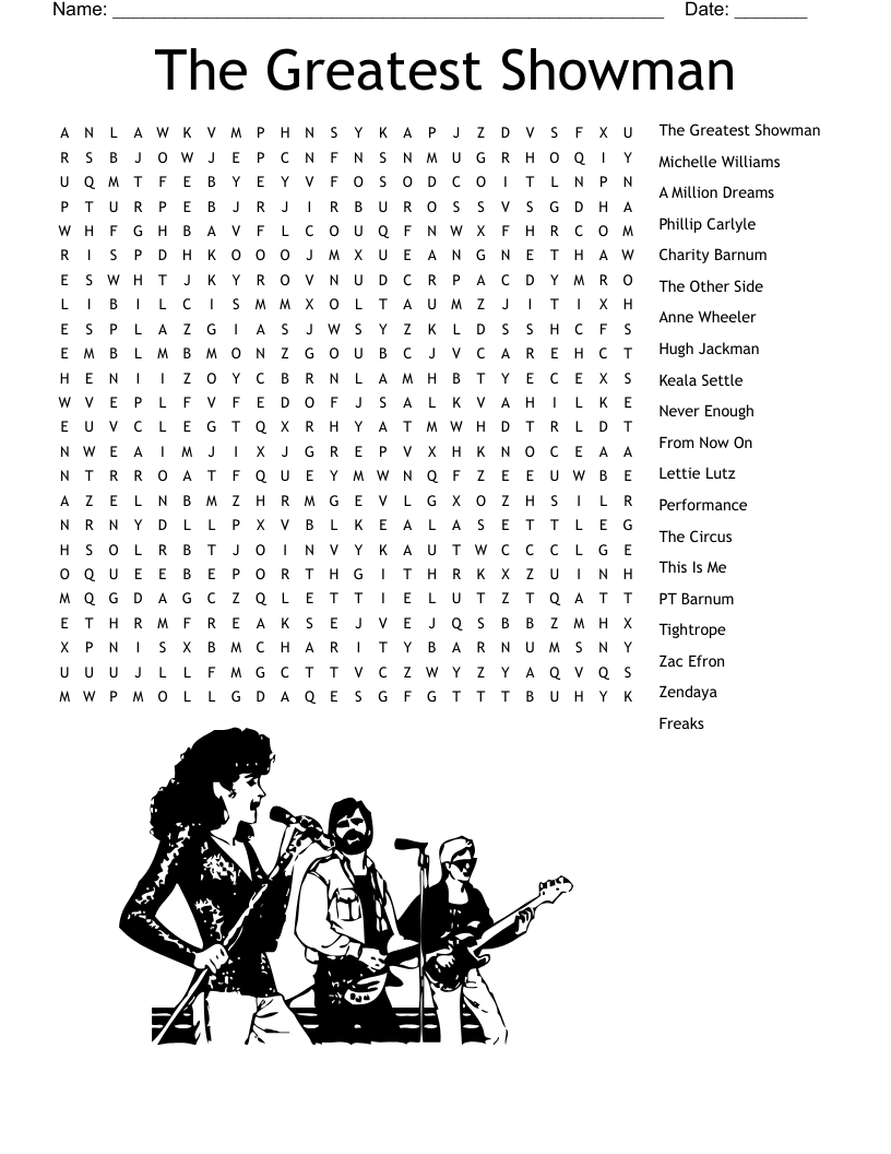 The Greatest Showman Word Search