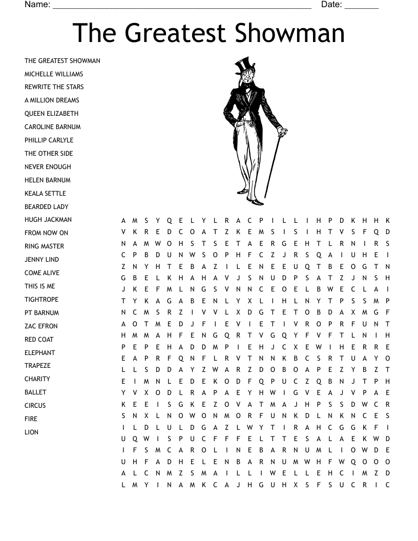 The Greatest Showman Word Search