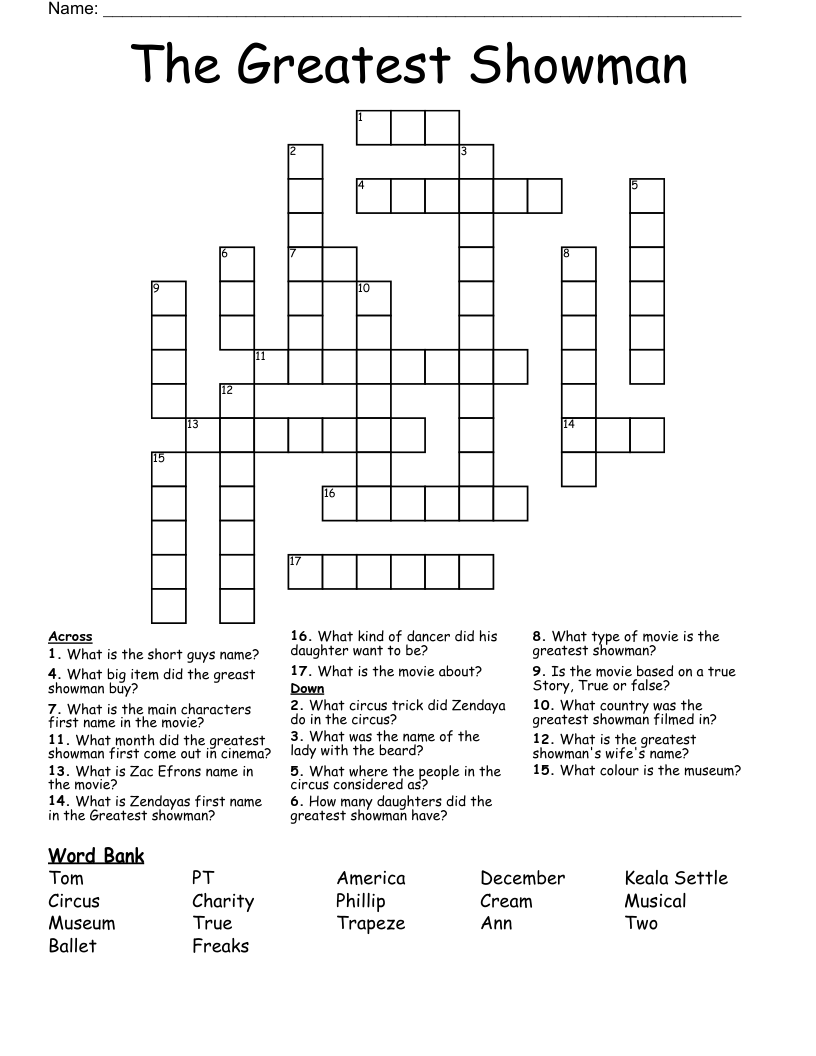 The Greatest Showman Crossword