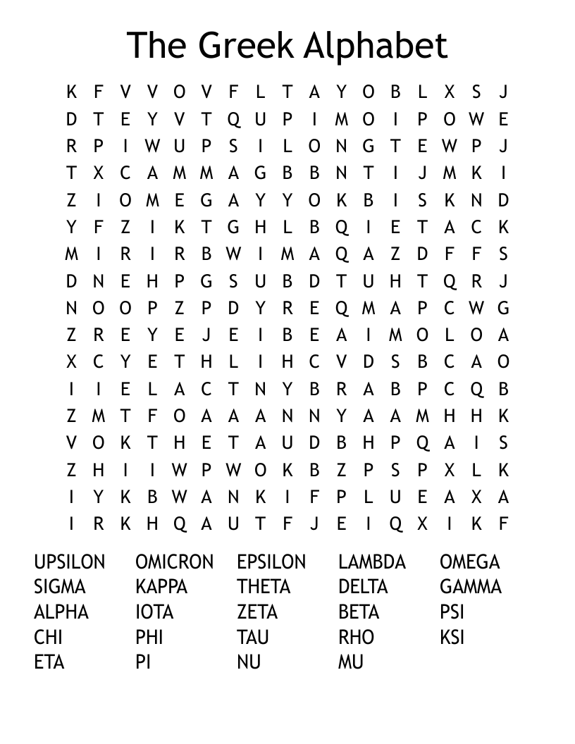 The Greek Alphabet Word Search