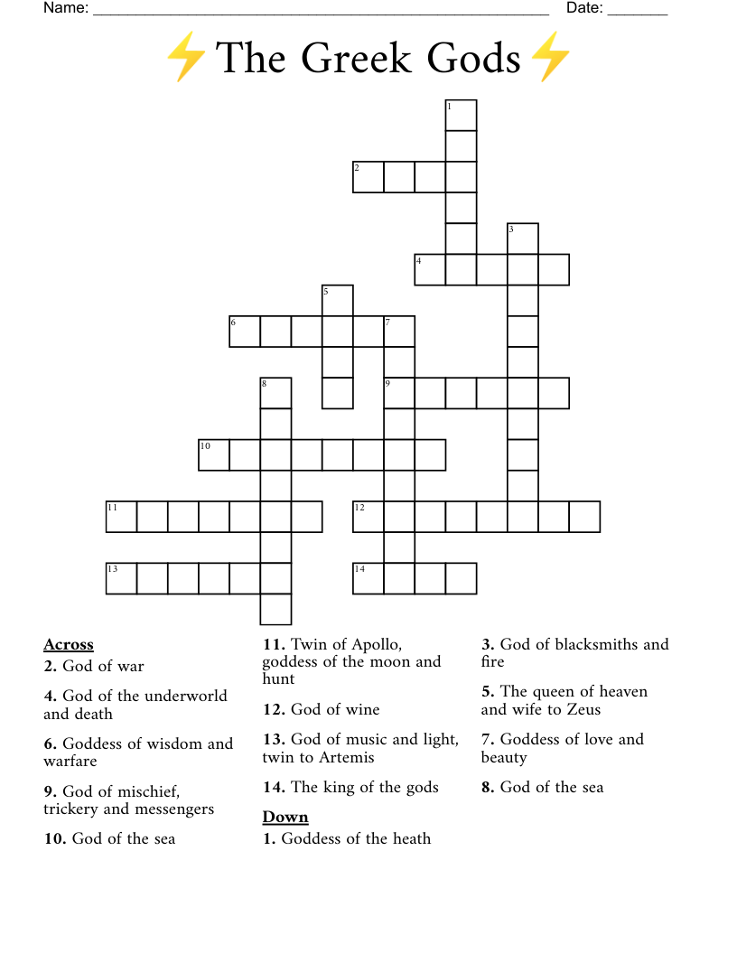 ⚡The Greek Gods⚡ Crossword