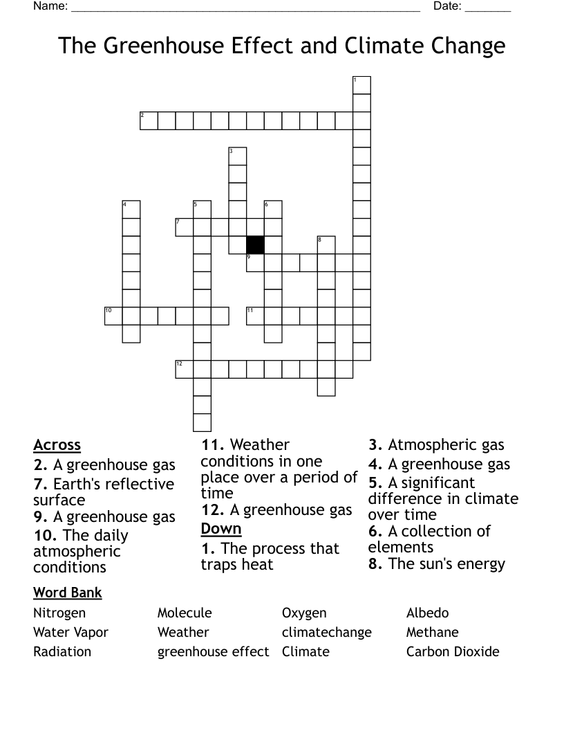 The Greenhouse Effect and Climate Change Crossword