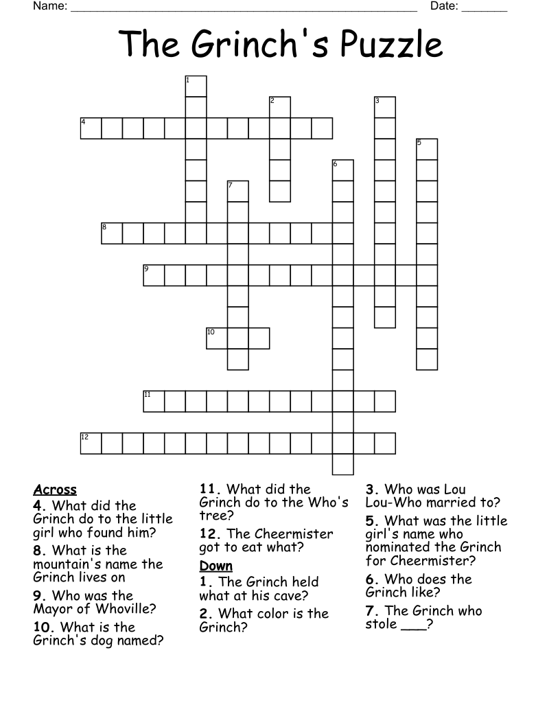 The Grinch's Puzzle Crossword