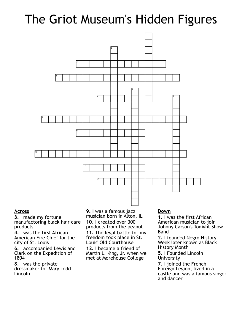The Griot Museum's Hidden Figures Crossword