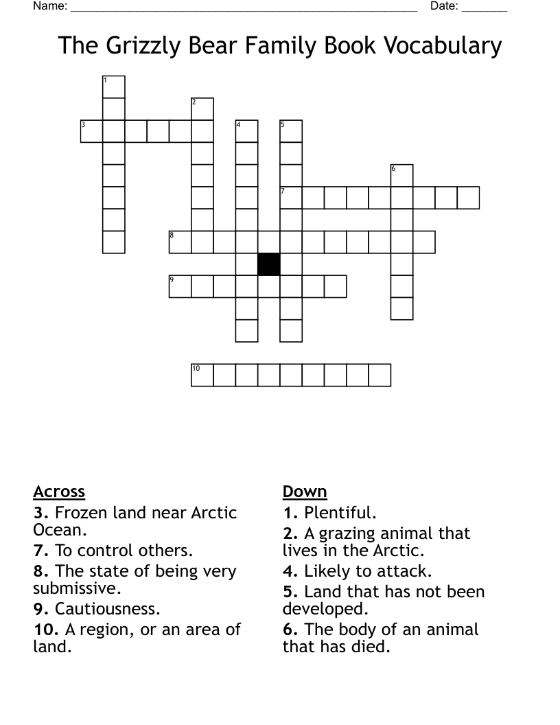 The Grizzly Bear Family Book Vocabulary Crossword