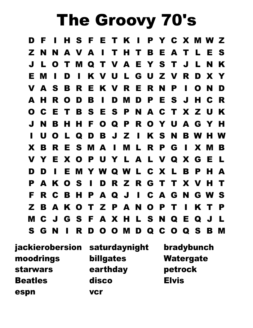 The Groovy 70's Word Search