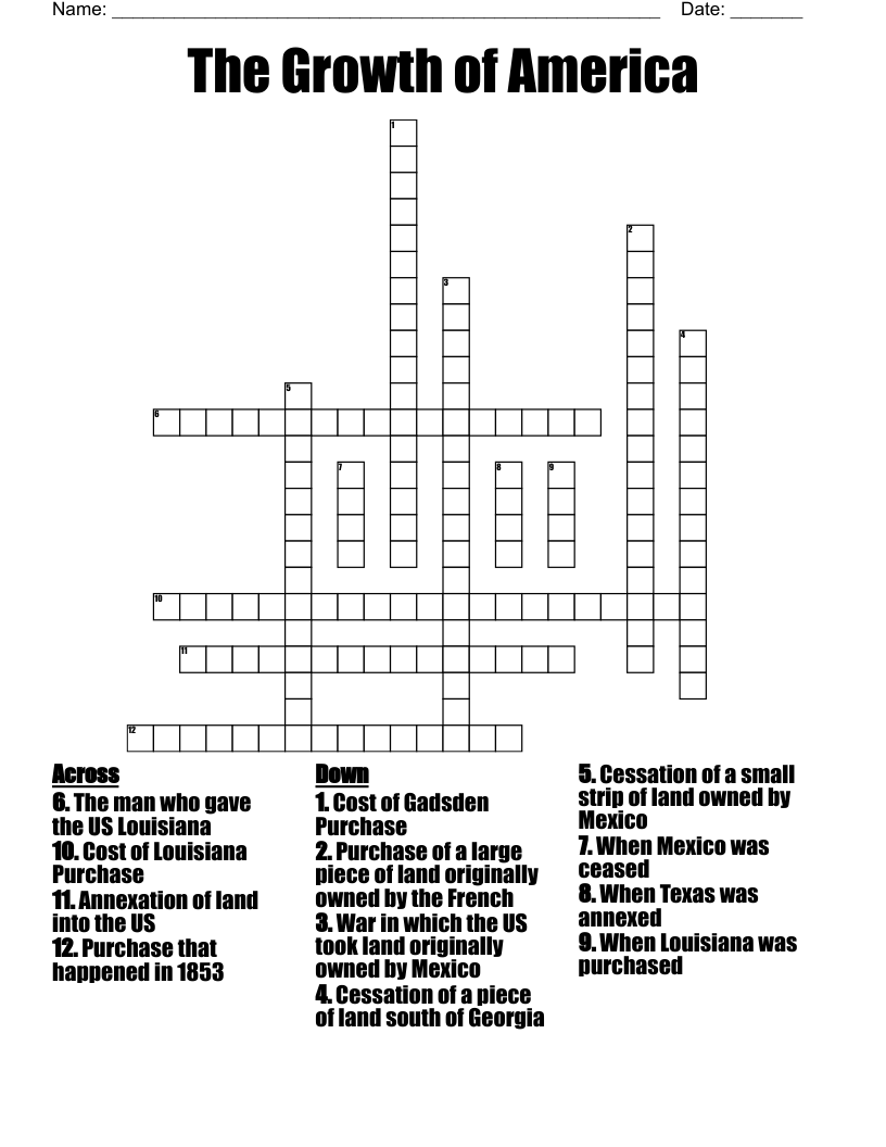 The Growth of America Crossword