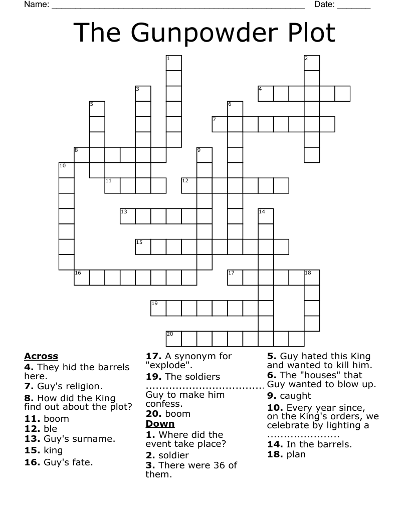 The Gunpowder Plot Crossword