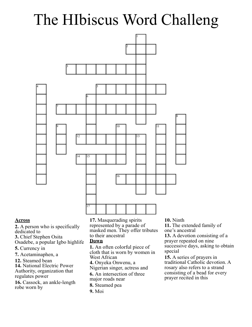 The HIbiscus Word Challeng Crossword