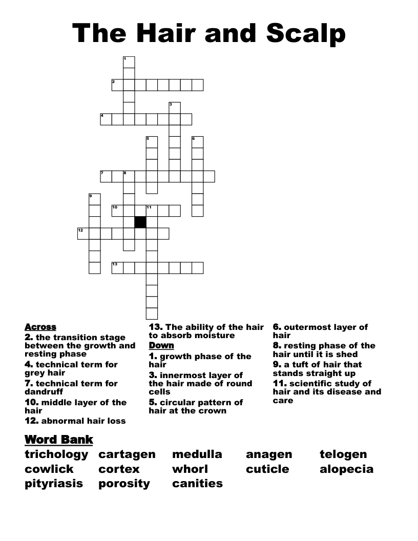 The Hair and Scalp Crossword