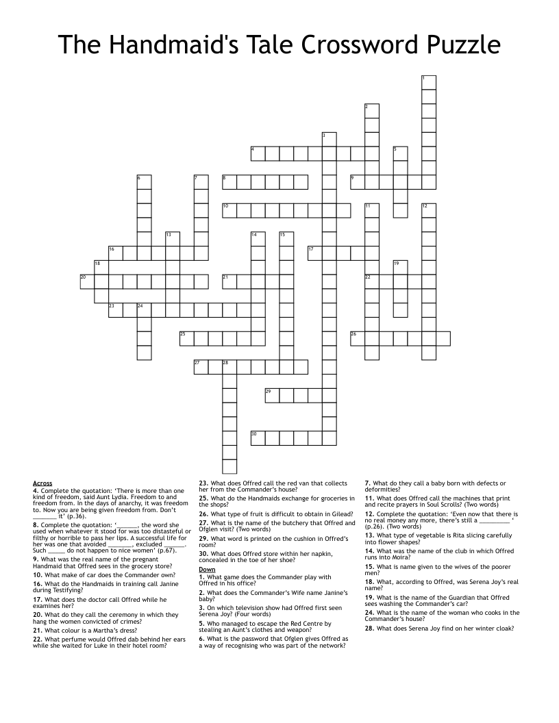 The Handmaid's Tale Crossword Puzzle