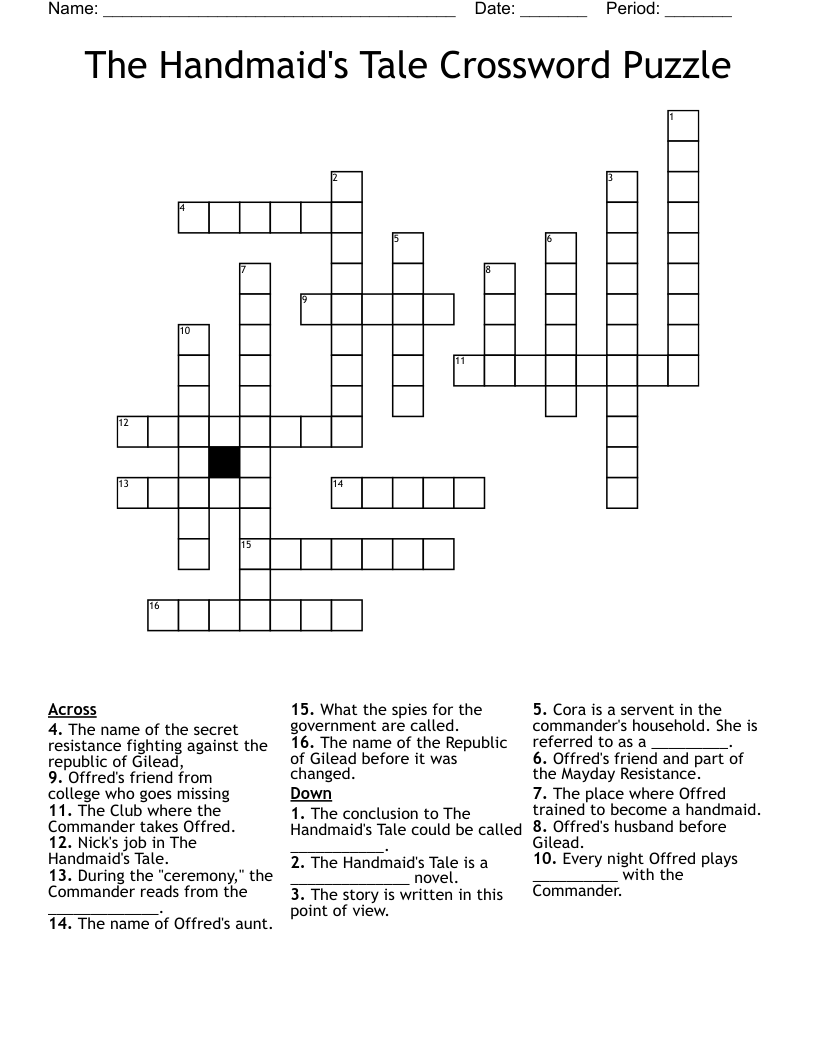 The Handmaid's Tale Crossword Puzzle