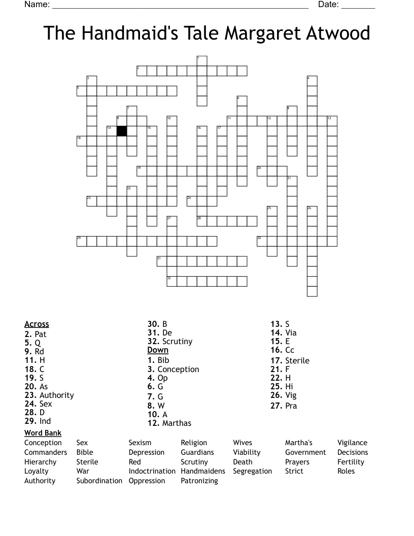 The Handmaid's Tale Margaret Atwood Crossword
