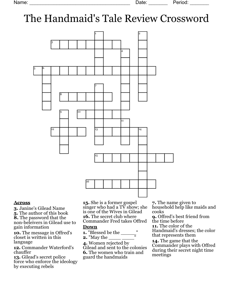 The Handmaid's Tale Review Crossword