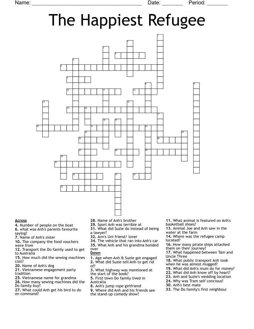 The Happiest Refugee Crossword