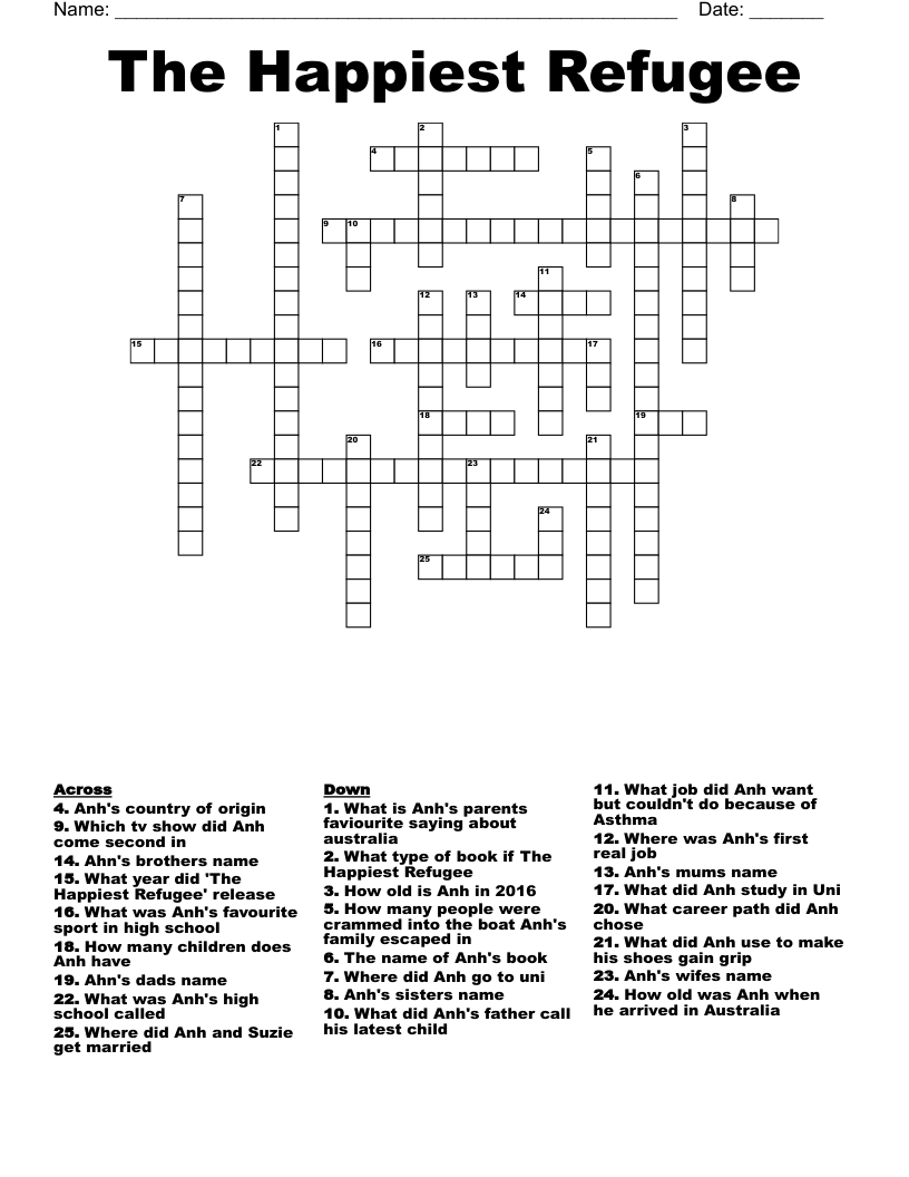 The Happiest Refugee Crossword