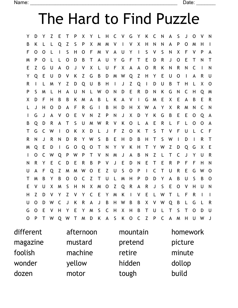 The Hard to Find Puzzle Word Search
