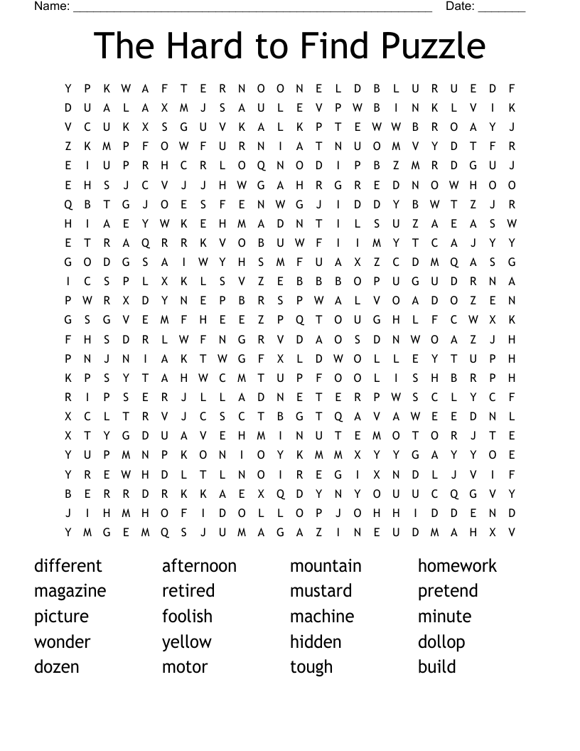 The Hard to Find Puzzle Word Search