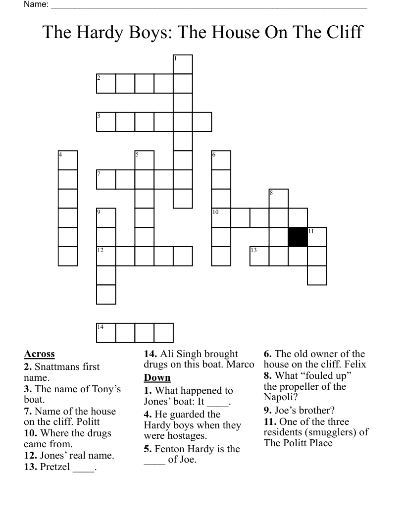The Hardy Boys: The House On The Cliff Crossword