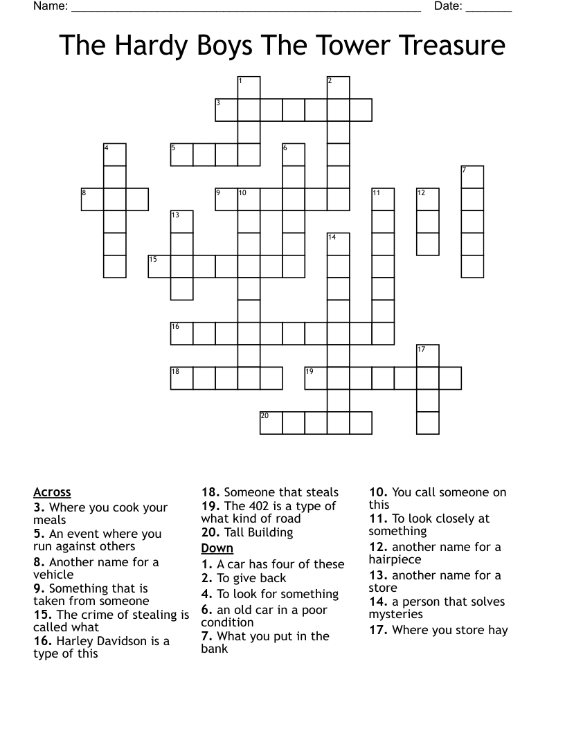 The Hardy Boys The Tower Treasure Crossword
