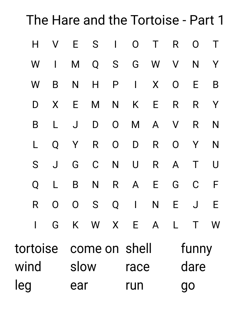 The Hare and the Tortoise - Part 1 Word Search