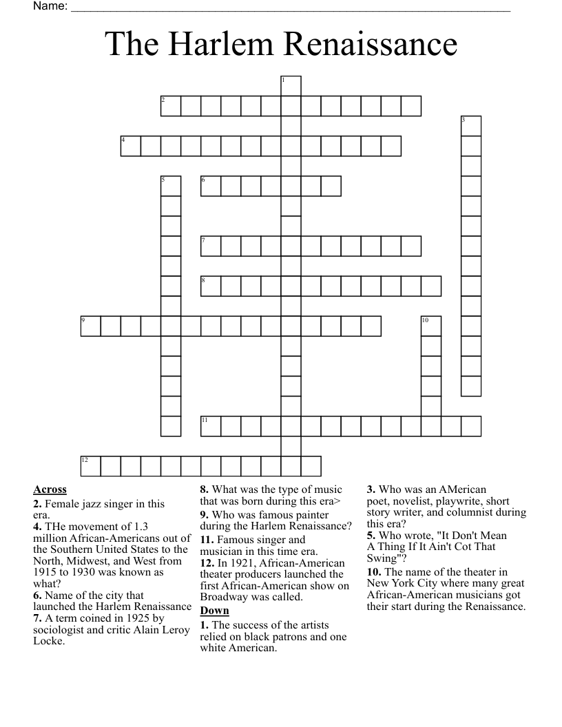 The Harlem Renaissance Crossword