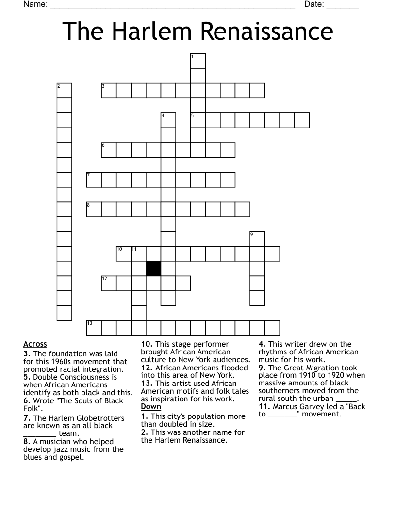 The Harlem Renaissance Crossword