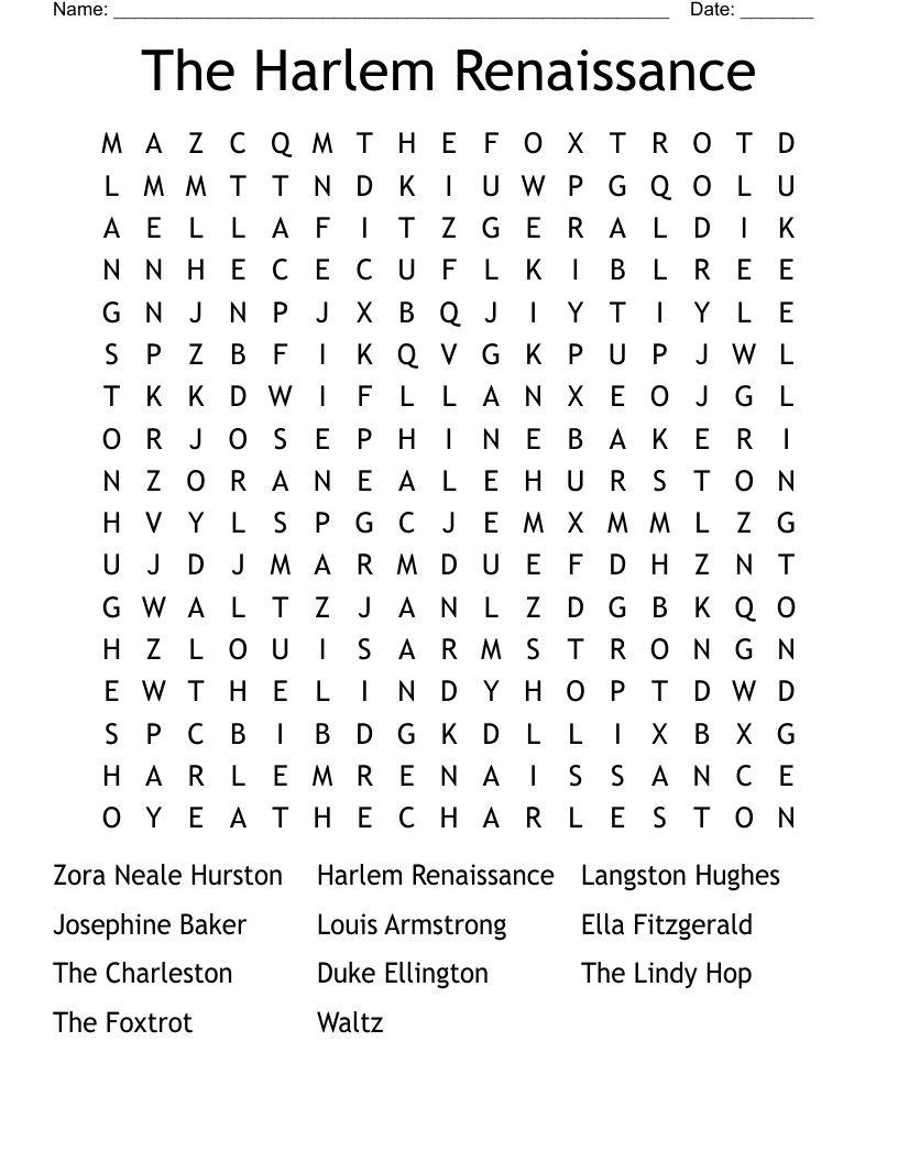 The Harlem Renaissance Word Search