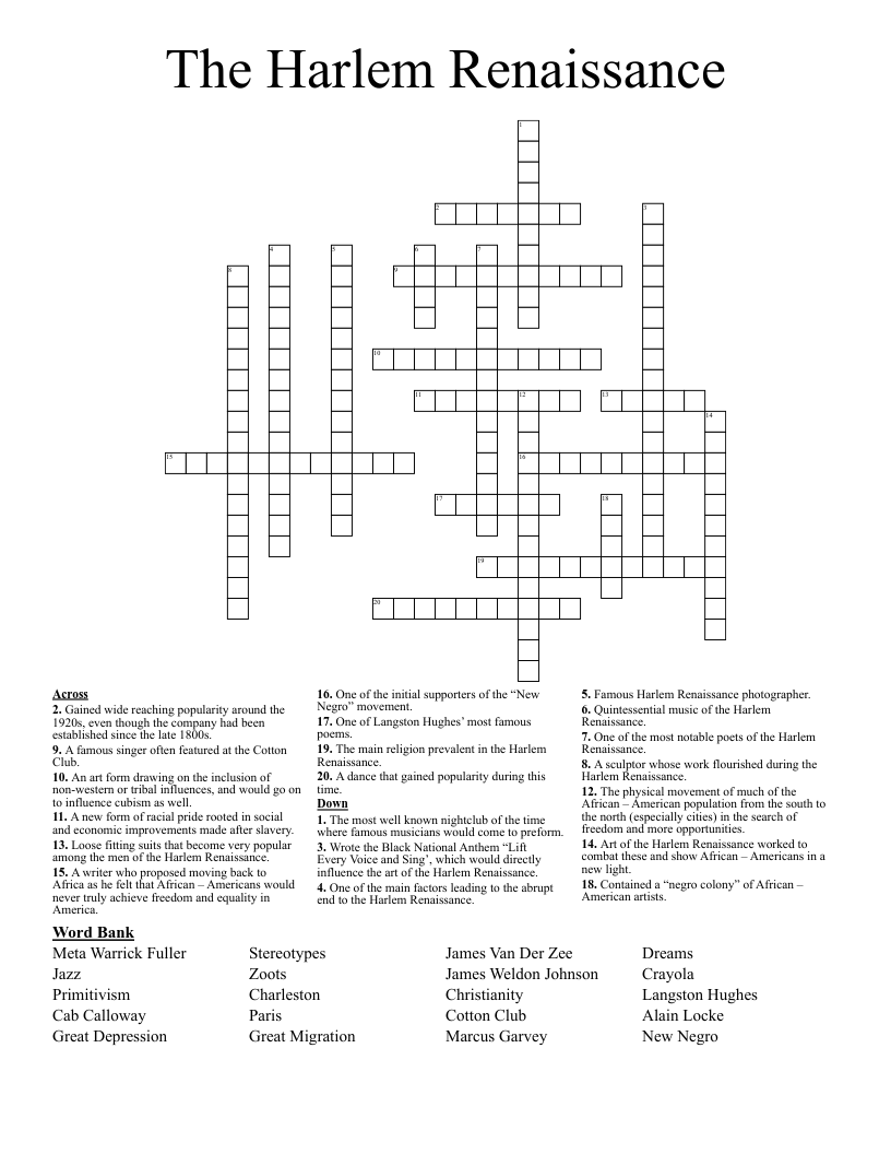 The Harlem Renaissance Crossword