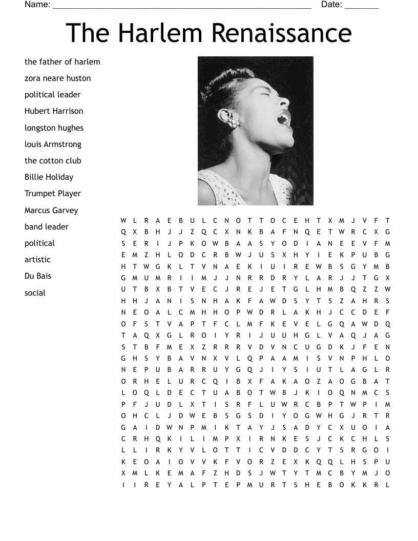 The Harlem Renaissance  Word Search