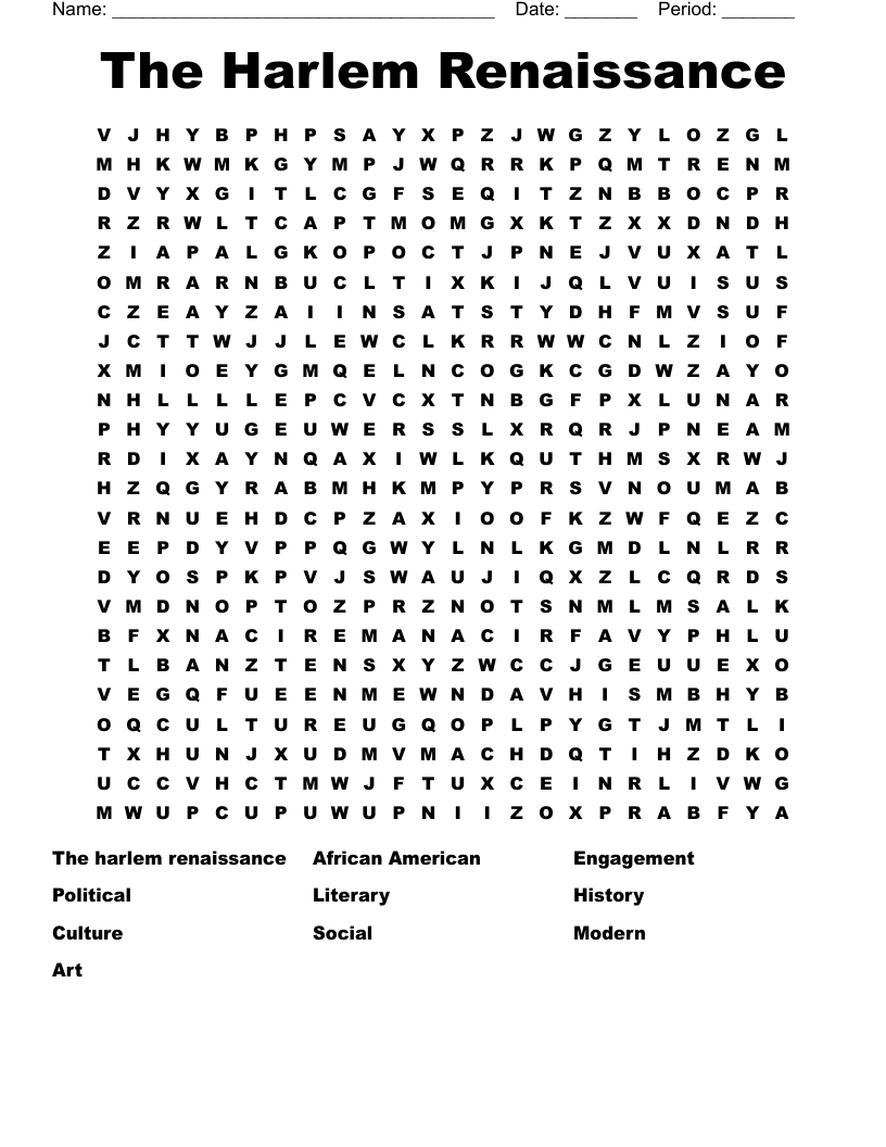 The Harlem Renaissance  Word Search