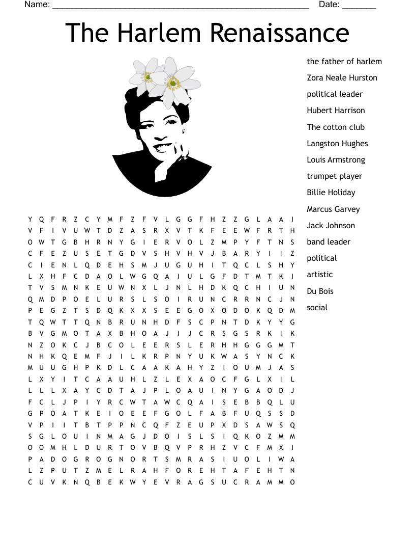The Harlem Renaissance  Word Search