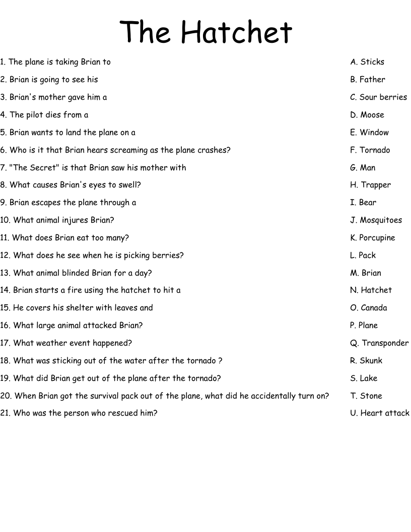 The Hatchet Worksheet