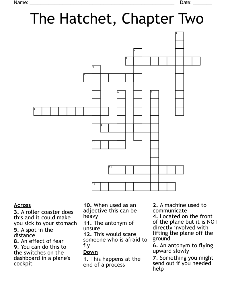 The Hatchet, Chapter Two  Crossword