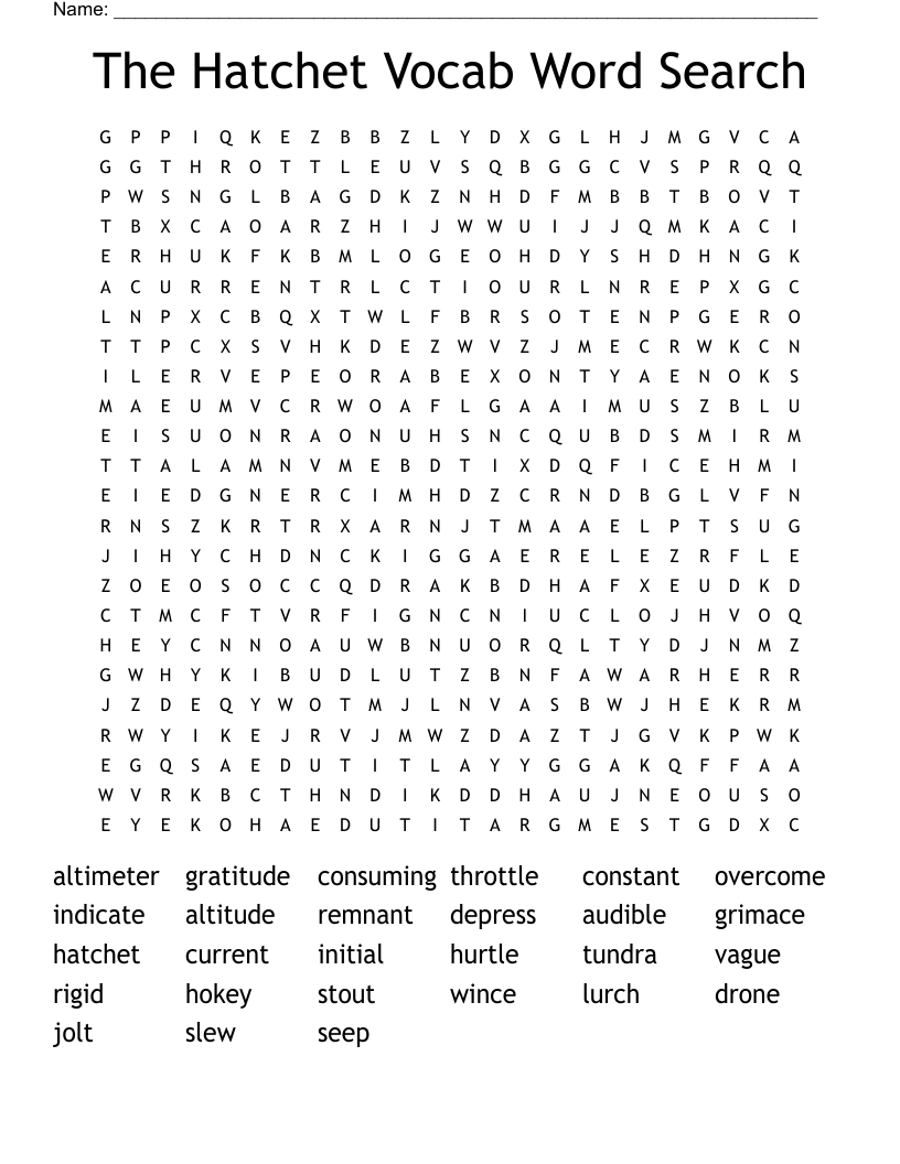 The Hatchet Vocab Word Search