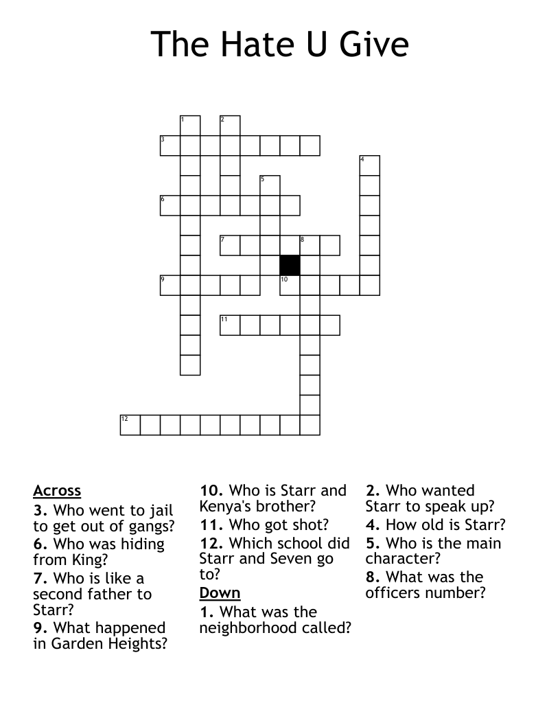The Hate U Give Crossword