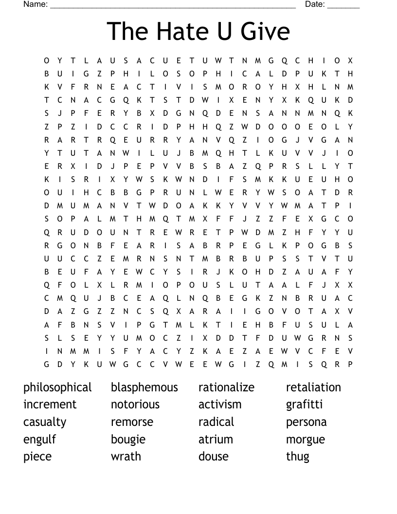 The Hate U Give Word Search
