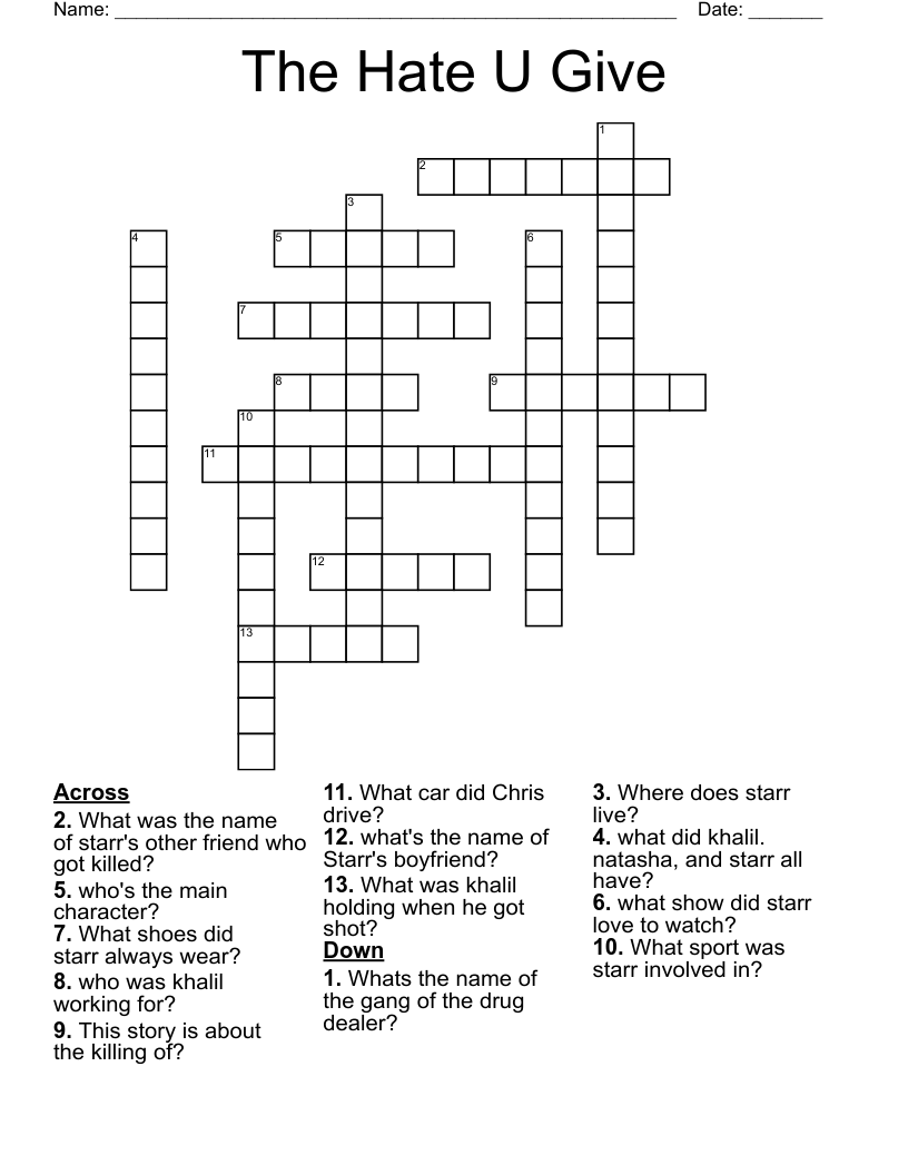 The Hate U Give Crossword