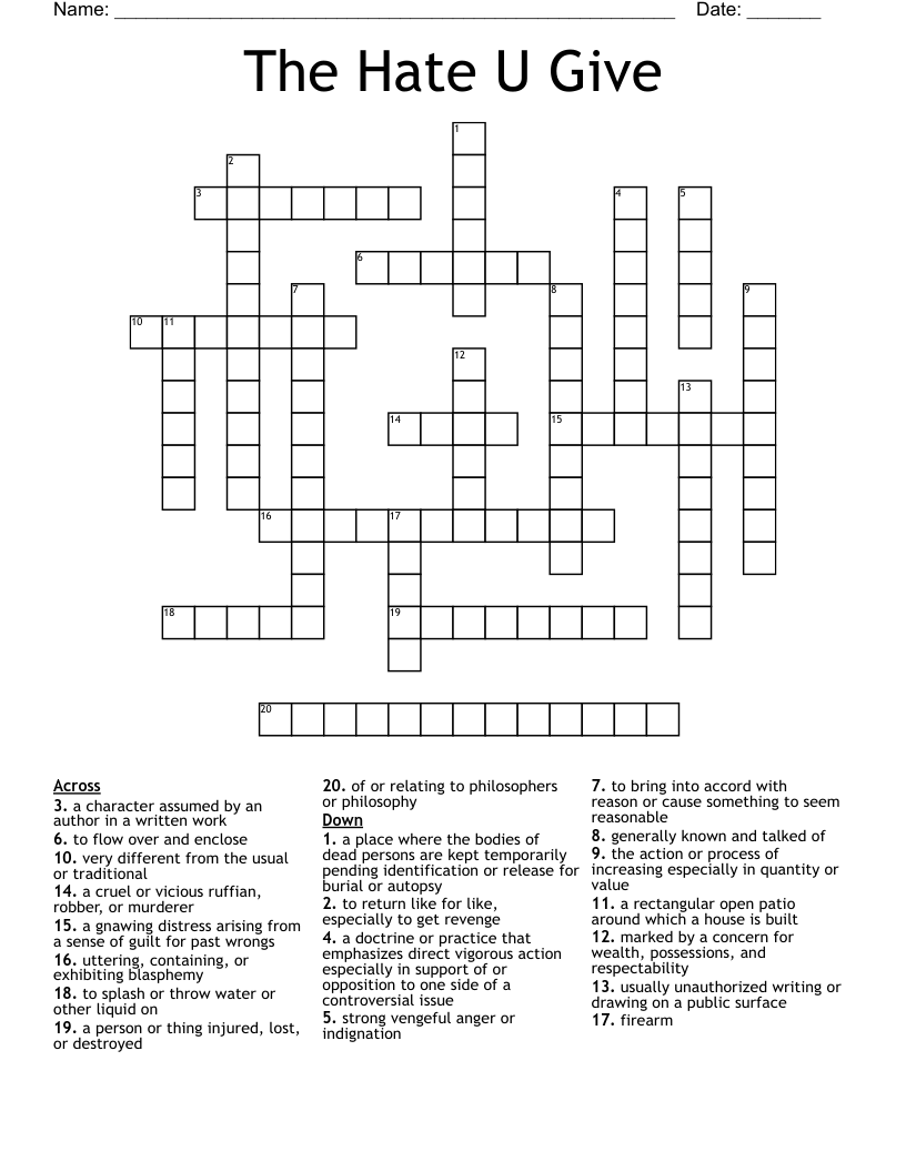 The Hate U Give Crossword