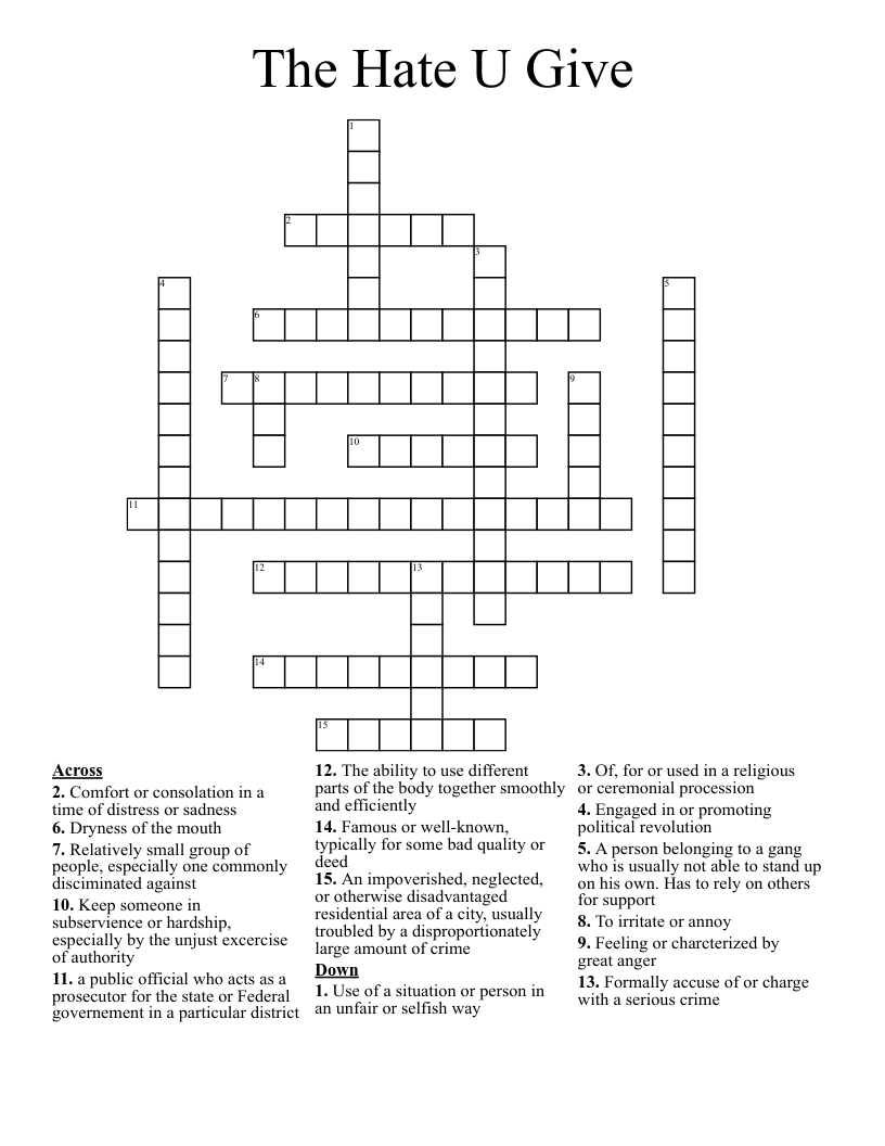 The Hate U Give Crossword