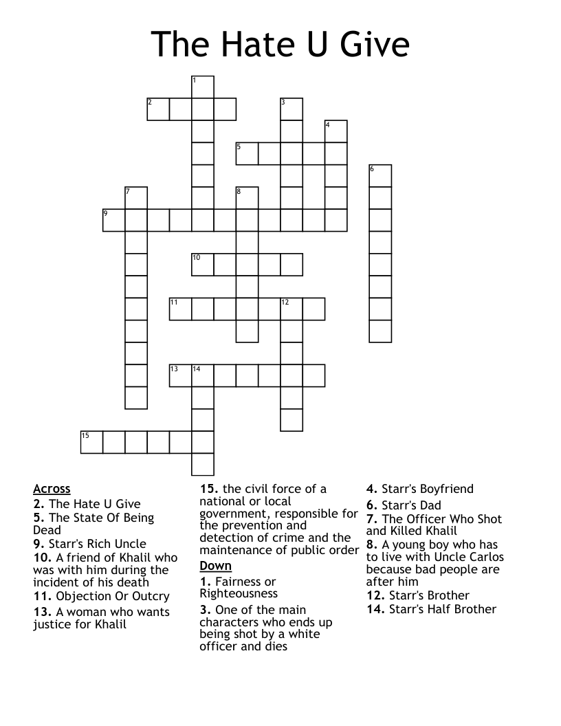 The Hate U Give Crossword