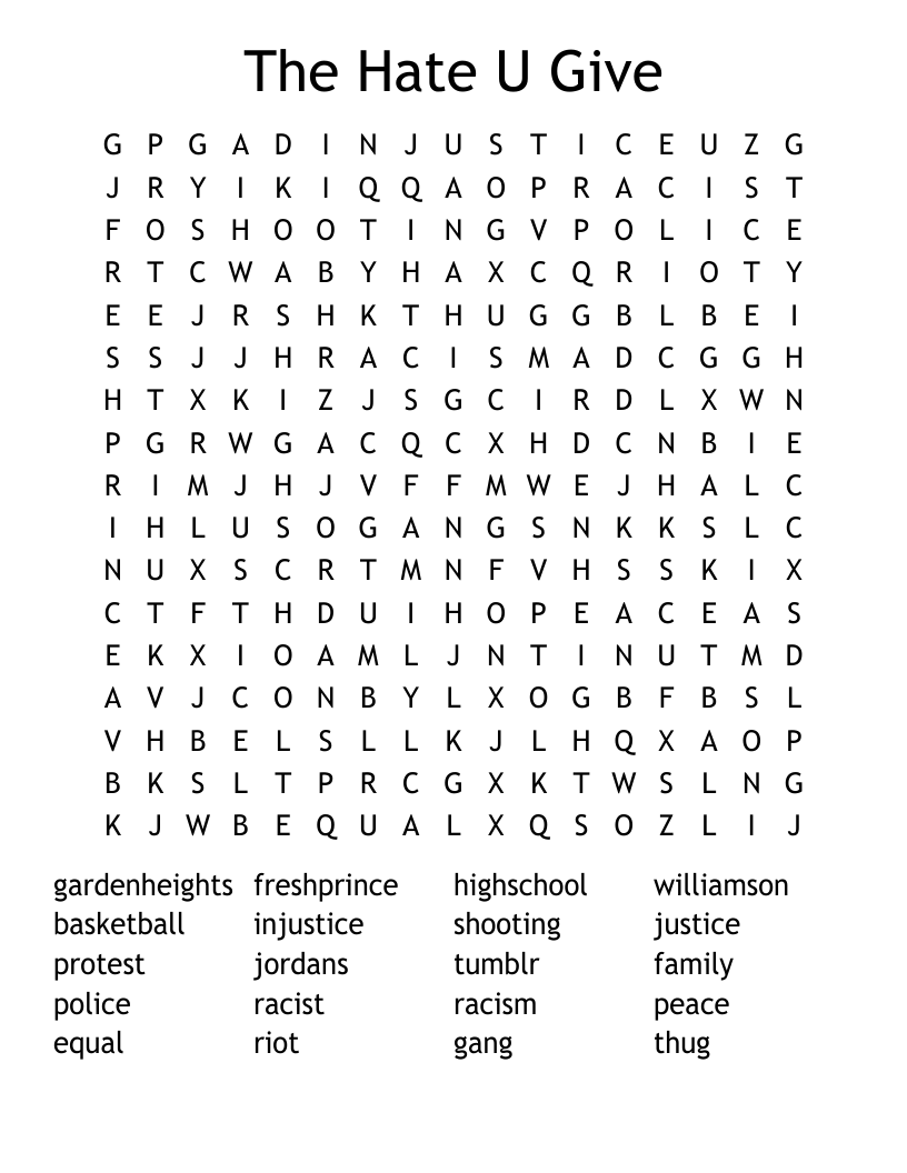The Hate U Give Word Search