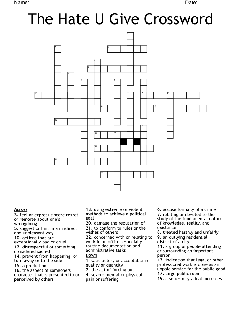 The Hate U Give Crossword